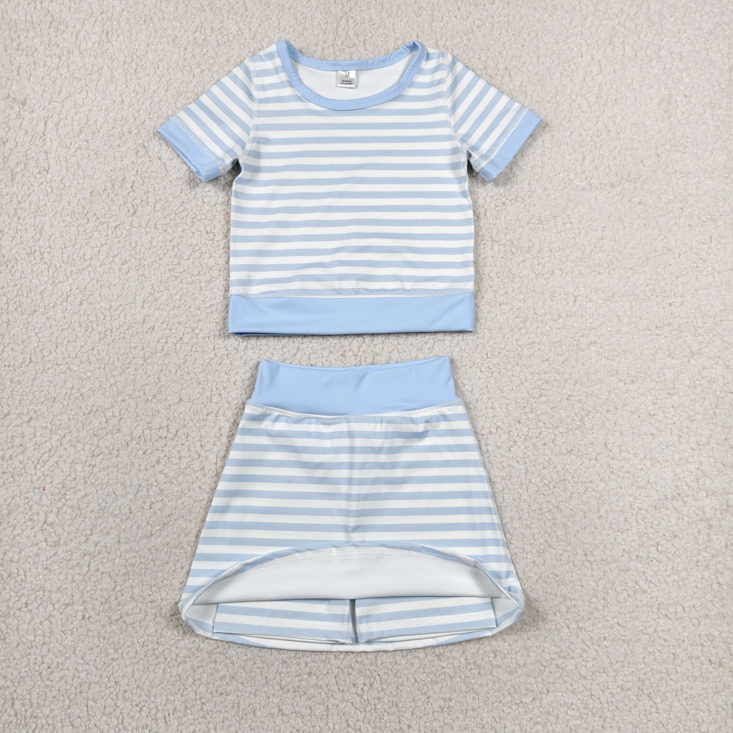 GSD4162 Light Blue Stripe Short Sleeve Skirts Yoga Girls Sets 202606 RTS