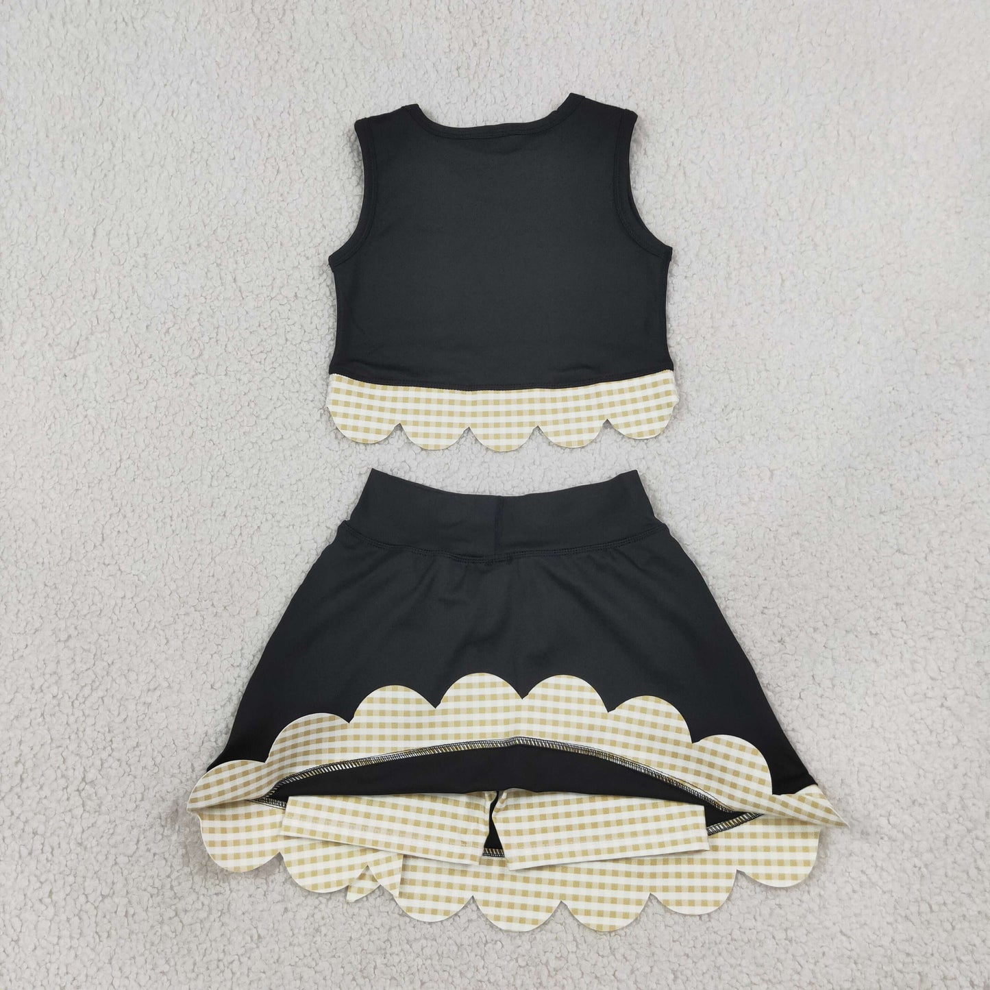 RTS GSD4175 toddler clothes bows black print girl summer yoga set sports clothing set skirt set
