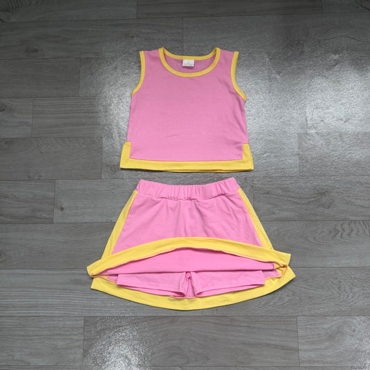 NO MOQ Preorder GSD4187 Orange Pink Sleeveless Skirts Yoga Girls Sets 202607