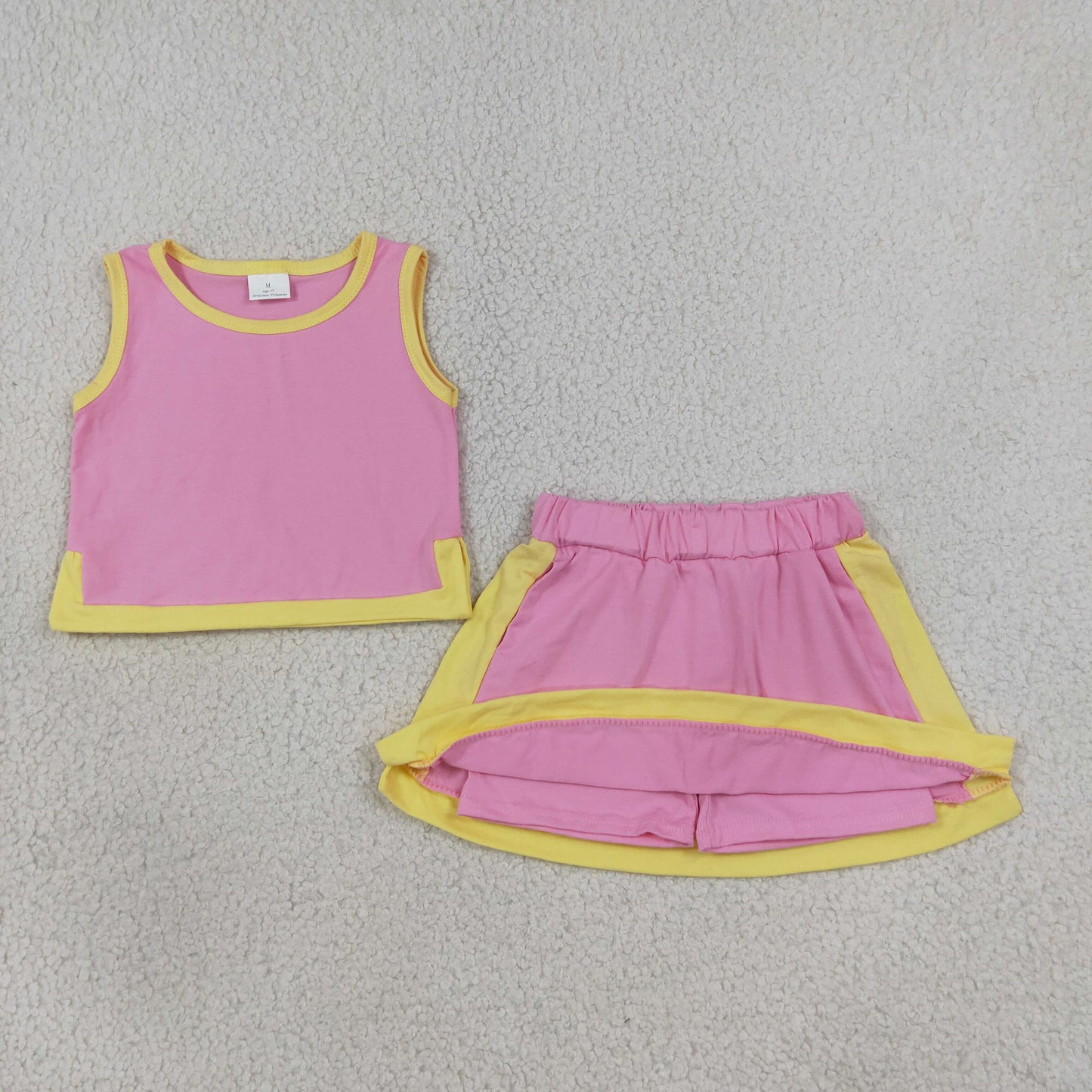 GSD4187 Solid Color Pink Scallop Edge Girls Skorts Set