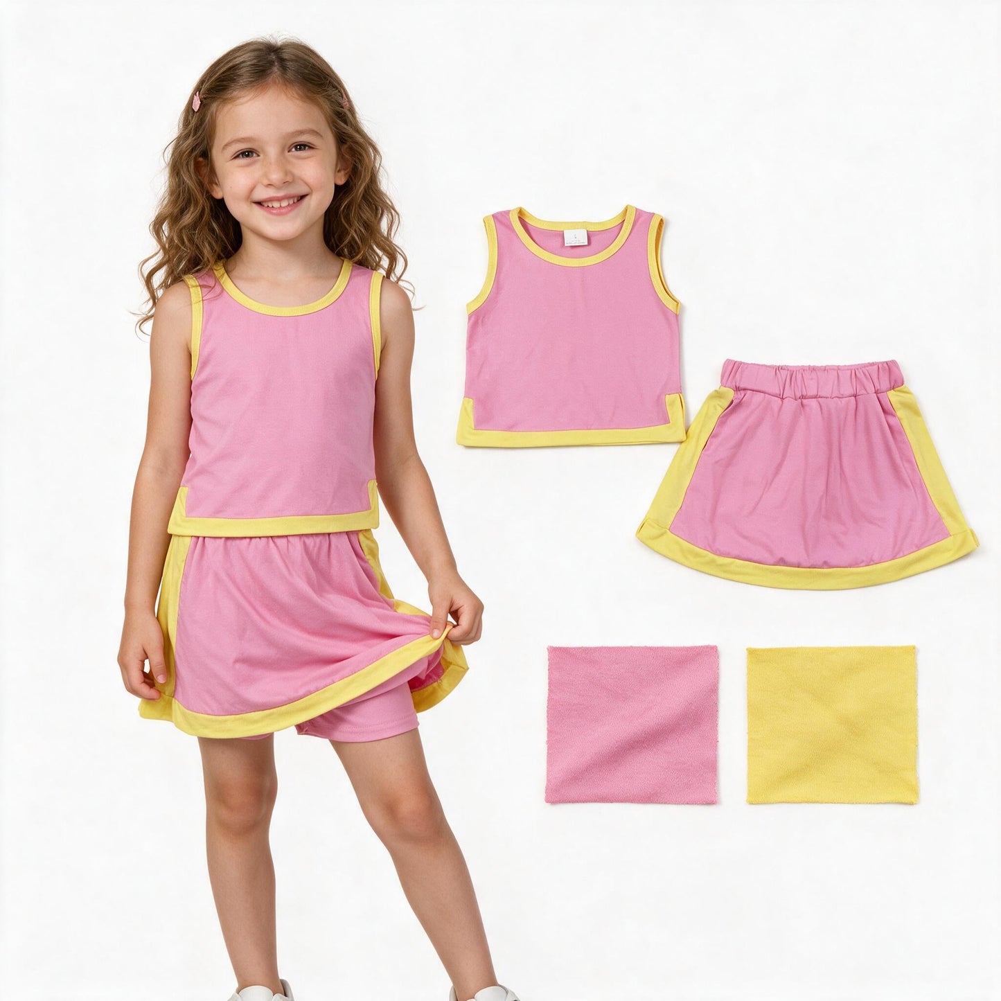 GSD4187 Solid Color Pink Scallop Edge Girls Skorts Set