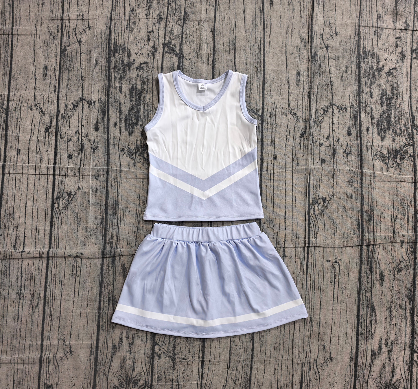 NO MOQ Preorder GSD4188 GO TEAM Stripe Light Blue Gray White Sleeveless Skirts Yoga Girls Sets 202605