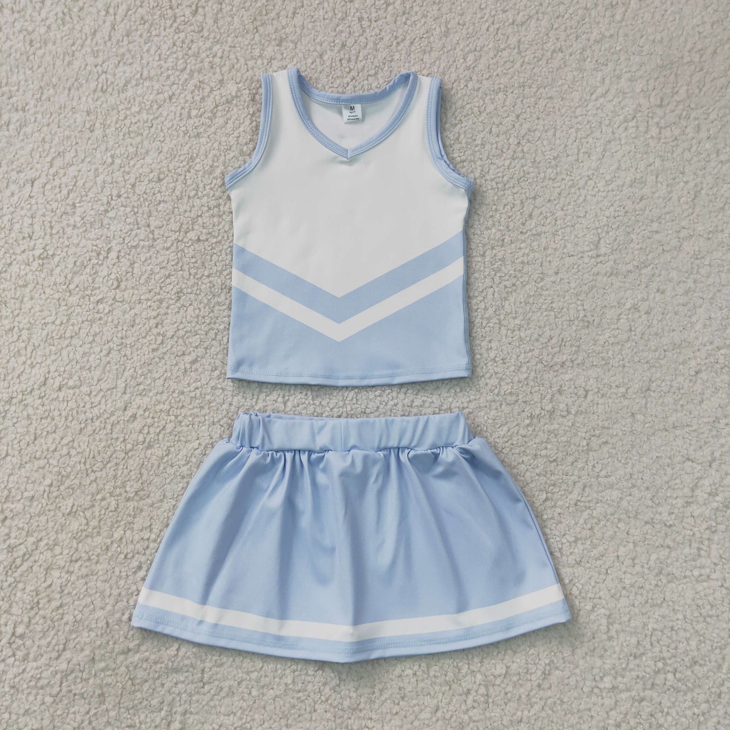 GSD4188 GO TEAM Stripe Light Blue Gray White Sleeveless Skirts Yoga Girls Sets 202607 RTS