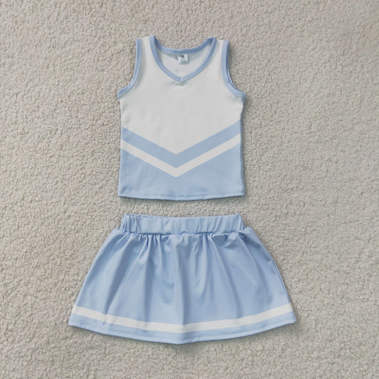 GSD4188 GO TEAM Stripe Light Blue Gray White Sleeveless Skirts Yoga Girls Sets 202607 RTS