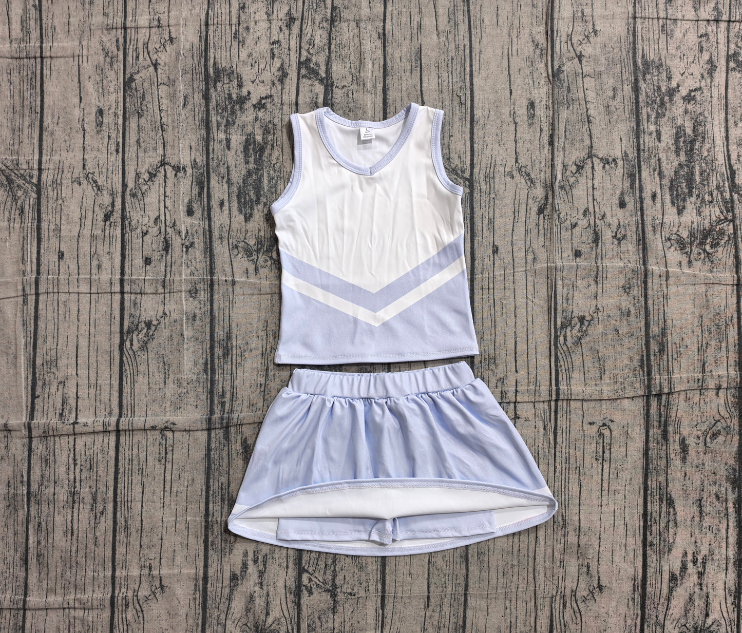 NO MOQ Preorder GSD4188 GO TEAM Stripe Light Blue Gray White Sleeveless Skirts Yoga Girls Sets 202605
