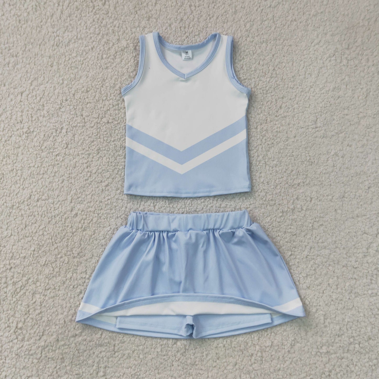 GSD4188 GO TEAM Stripe Light Blue Gray White Sleeveless Skirts Yoga Girls Sets 202607 RTS