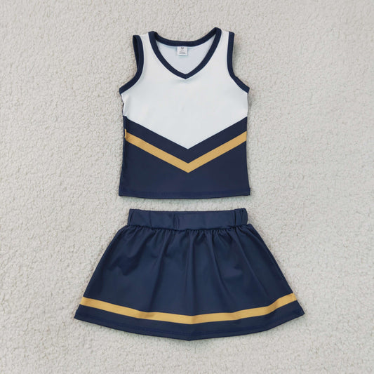 GSD4189 GO TEAM Stripe Navy Orange White Sleeveless Skirts Yoga Girls Sets 202607 RTS