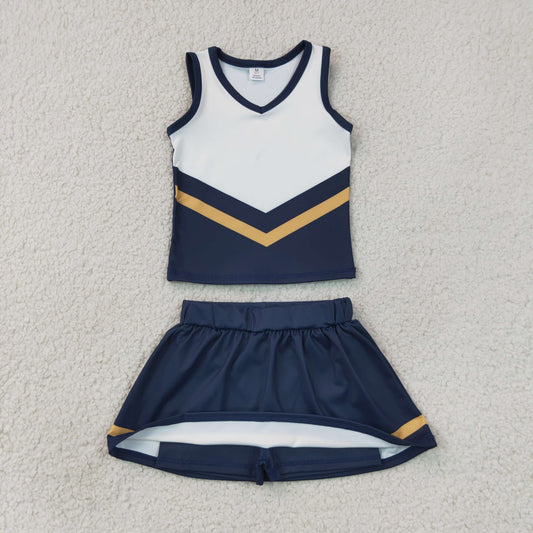 GSD4189 GO TEAM Stripe Navy Orange White Sleeveless Skirts Yoga Girls Sets 202607 RTS