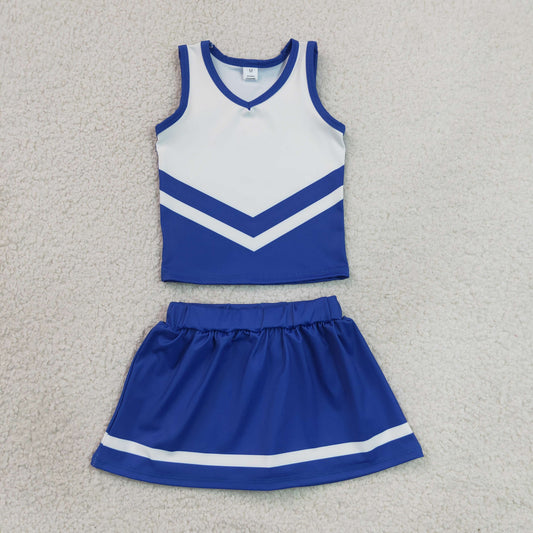 GSD4190 GO TEAM Stripe Blue White Sleeveless Skirts Yoga Girls Sets 202606 RTS