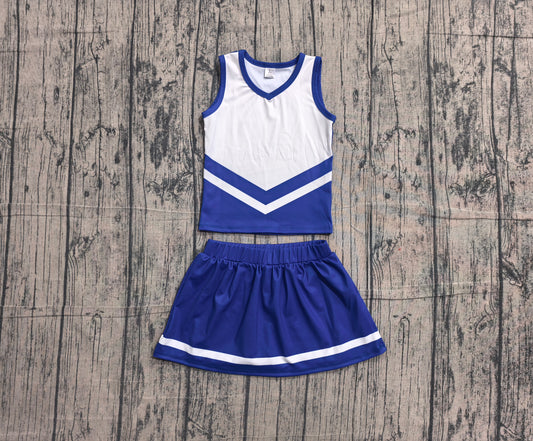 NO MOQ Preorder GSD4190 GO TEAM Stripe Blue White Sleeveless Skirts Yoga Girls Sets 202605
