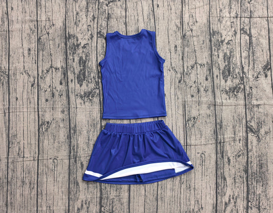 NO MOQ Preorder GSD4190 GO TEAM Stripe Blue White Sleeveless Skirts Yoga Girls Sets 202605