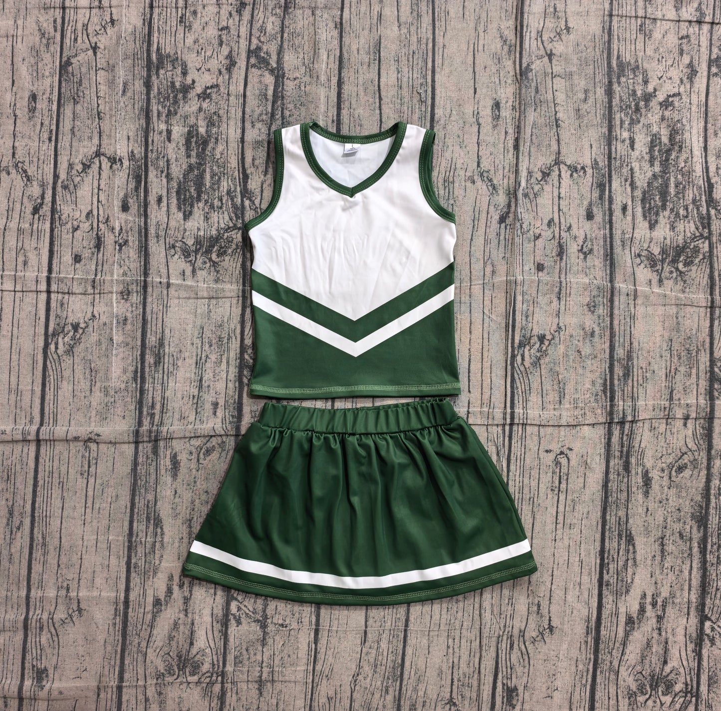 NO MOQ Preorder GSD4191  GO TEAM Stripe Dark Green White Sleeveless Skirts Yoga Girls Sets 202605