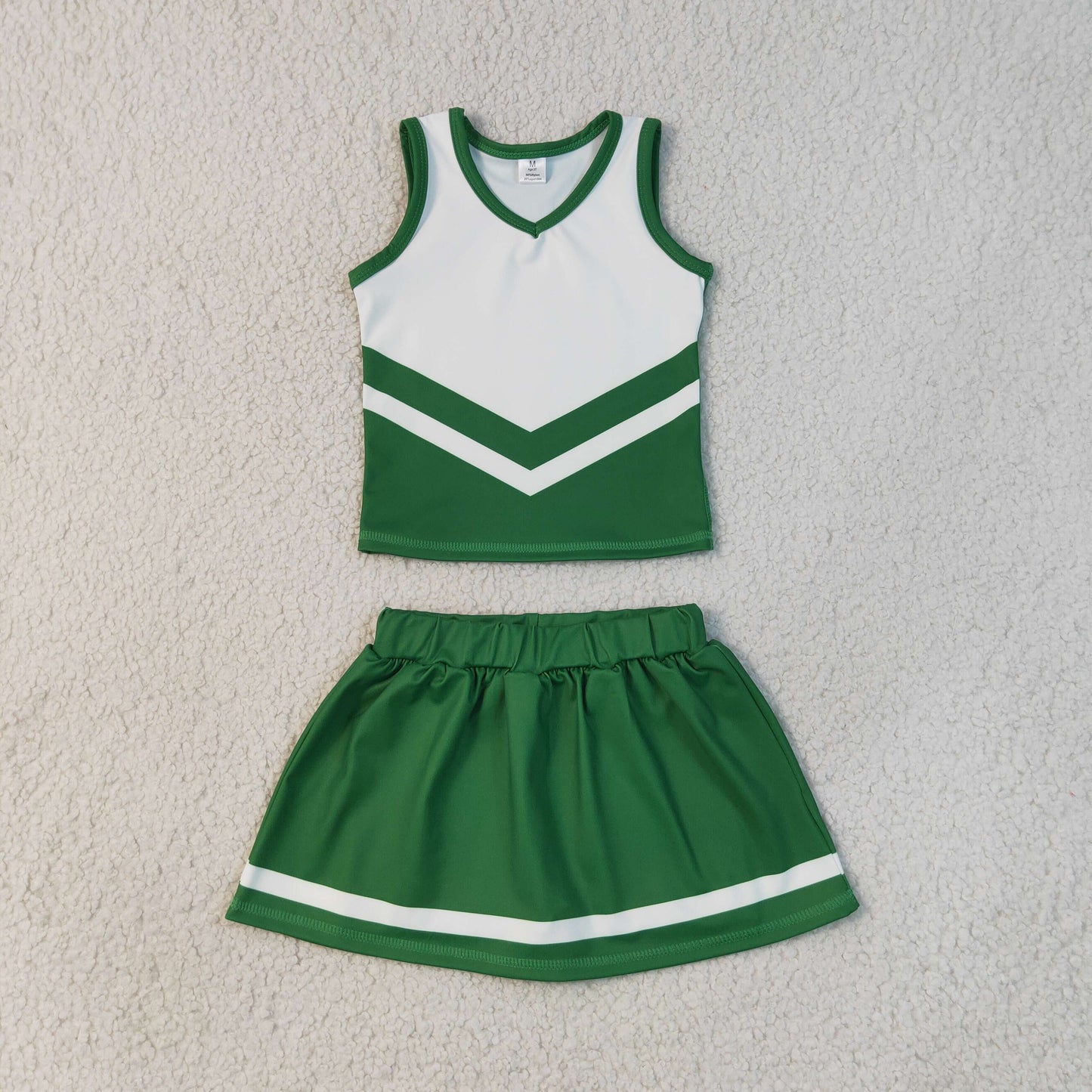GSD4191  GO TEAM Stripe Dark Green White Sleeveless Skirts Yoga Girls Sets 202607 RTS