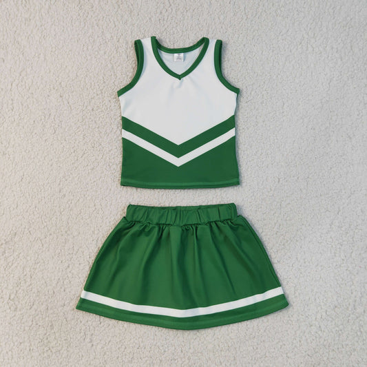 GSD4191  GO TEAM Stripe Dark Green White Sleeveless Skirts Yoga Girls Sets 202607 RTS