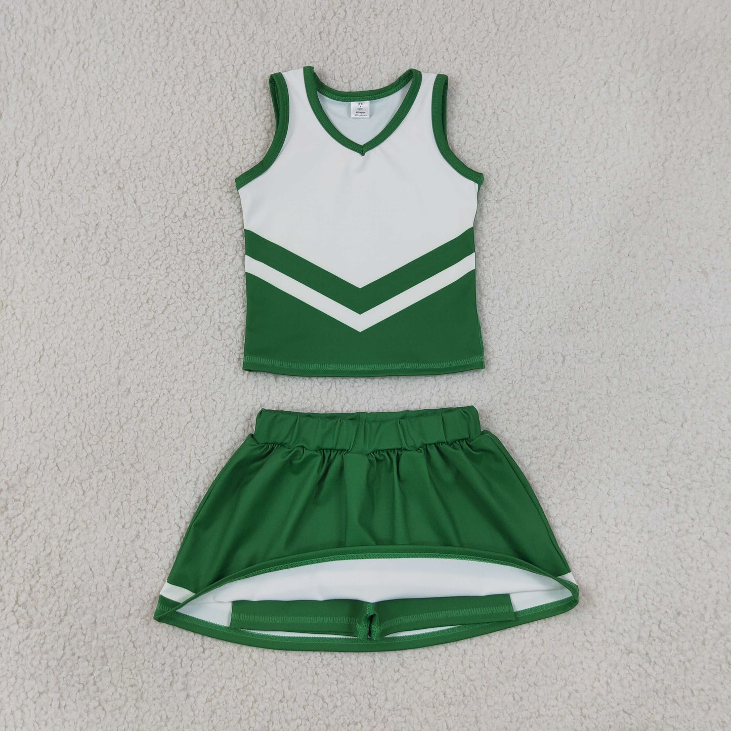 GSD4191  GO TEAM Stripe Dark Green White Sleeveless Skirts Yoga Girls Sets 202607 RTS