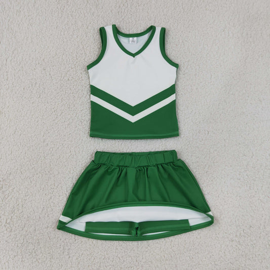 GSD4191  GO TEAM Stripe Dark Green White Sleeveless Skirts Yoga Girls Sets 202607 RTS