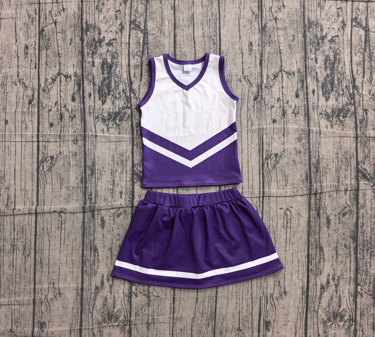 NO MOQ Preorder GSD4192 GO TEAM Stripe Dark Purple White Sleeveless Skirts Yoga Girls Sets 202605