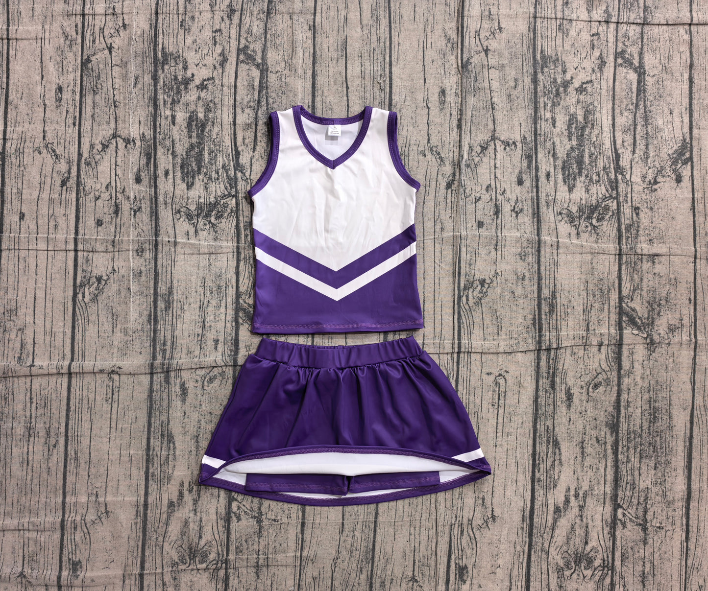 NO MOQ Preorder GSD4192 GO TEAM Stripe Dark Purple White Sleeveless Skirts Yoga Girls Sets 202605