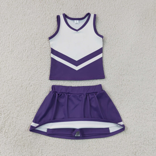 GSD4192 GO TEAM Stripe Dark Purple White Sleeveless Skirts Yoga Girls Sets 202607 RTS
