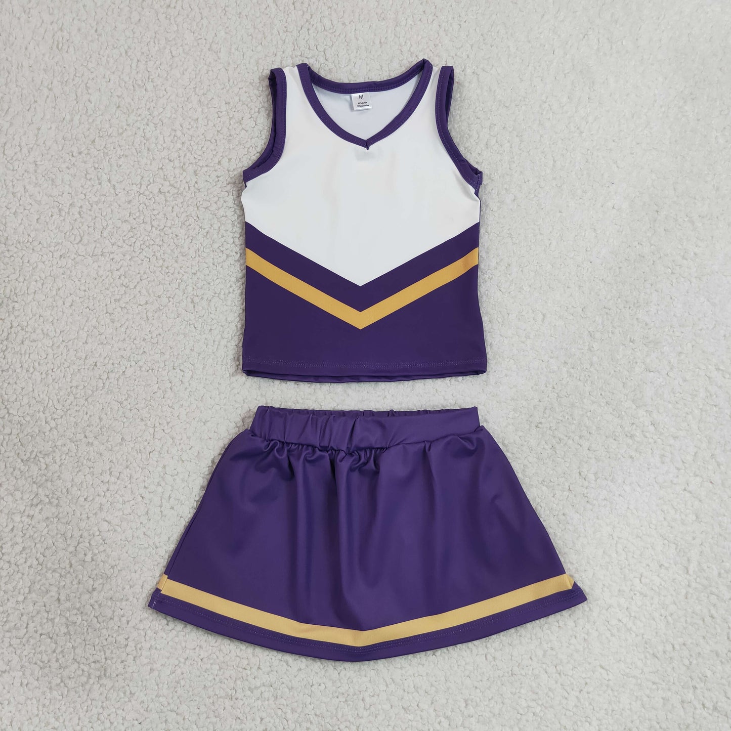 GSD4193 GO TEAM Stripe Purple Yellow White Sleeveless Skirts Yoga Girls Sets 202606 RTS