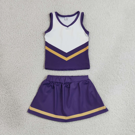 GSD4193 GO TEAM Stripe Purple Yellow White Sleeveless Skirts Yoga Girls Sets 202606 RTS