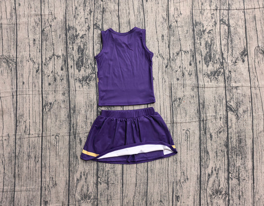 NO MOQ Preorder GSD4193 GO TEAM Stripe Purple Yellow White Sleeveless Skirts Yoga Girls Sets 202605