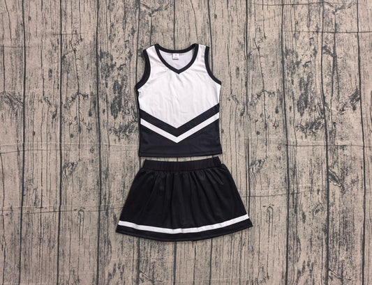 NO MOQ Preorder GSD4194 GO TEAM Stripe Black White Sleeveless Skirts Yoga Girls Sets 202605