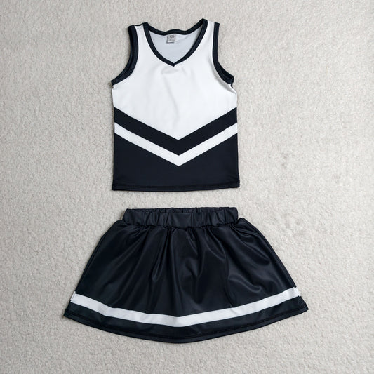 GSD4194 GO TEAM Stripe Black White Sleeveless Skirts Yoga Girls Sets 202606 RTS