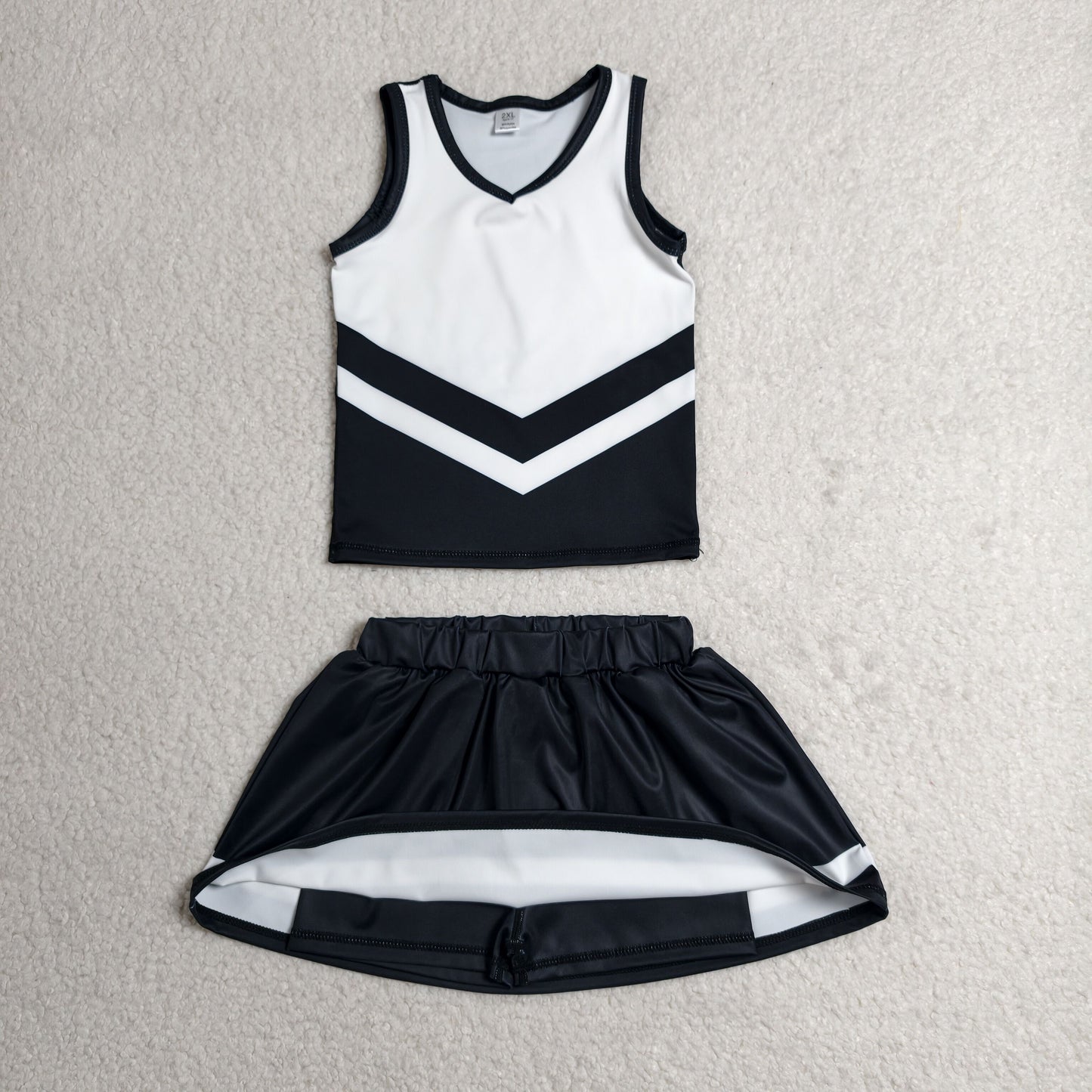 GSD4194 GO TEAM Stripe Black White Sleeveless Skirts Yoga Girls Sets 202606 RTS