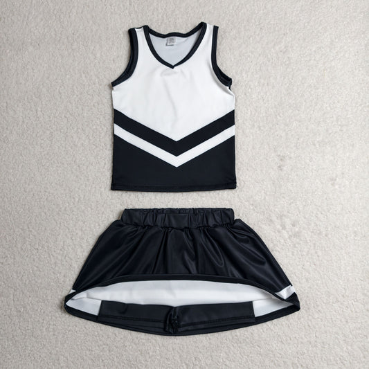 GSD4194 GO TEAM Stripe Black White Sleeveless Skirts Yoga Girls Sets 202606 RTS