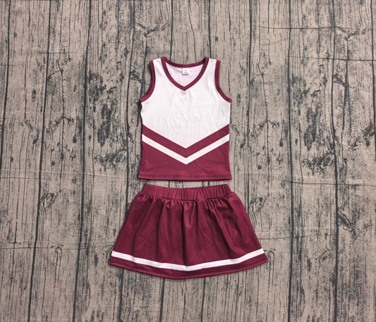 NO MOQ Preorder GSD4195 GO TEAM Stripe Dark Red White Sleeveless Skirts Yoga Girls Sets 202605