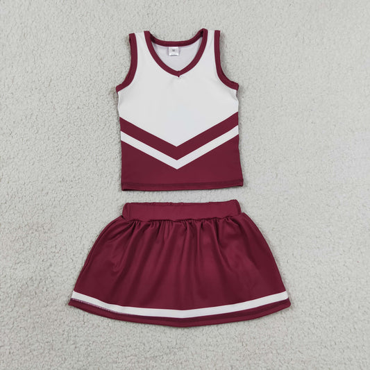 GSD4195 GO TEAM Stripe Dark Red White Sleeveless Skirts Yoga Girls Sets 202606 RTS