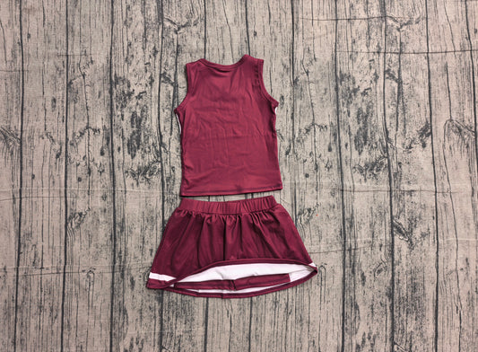NO MOQ Preorder GSD4195 GO TEAM Stripe Dark Red White Sleeveless Skirts Yoga Girls Sets 202605