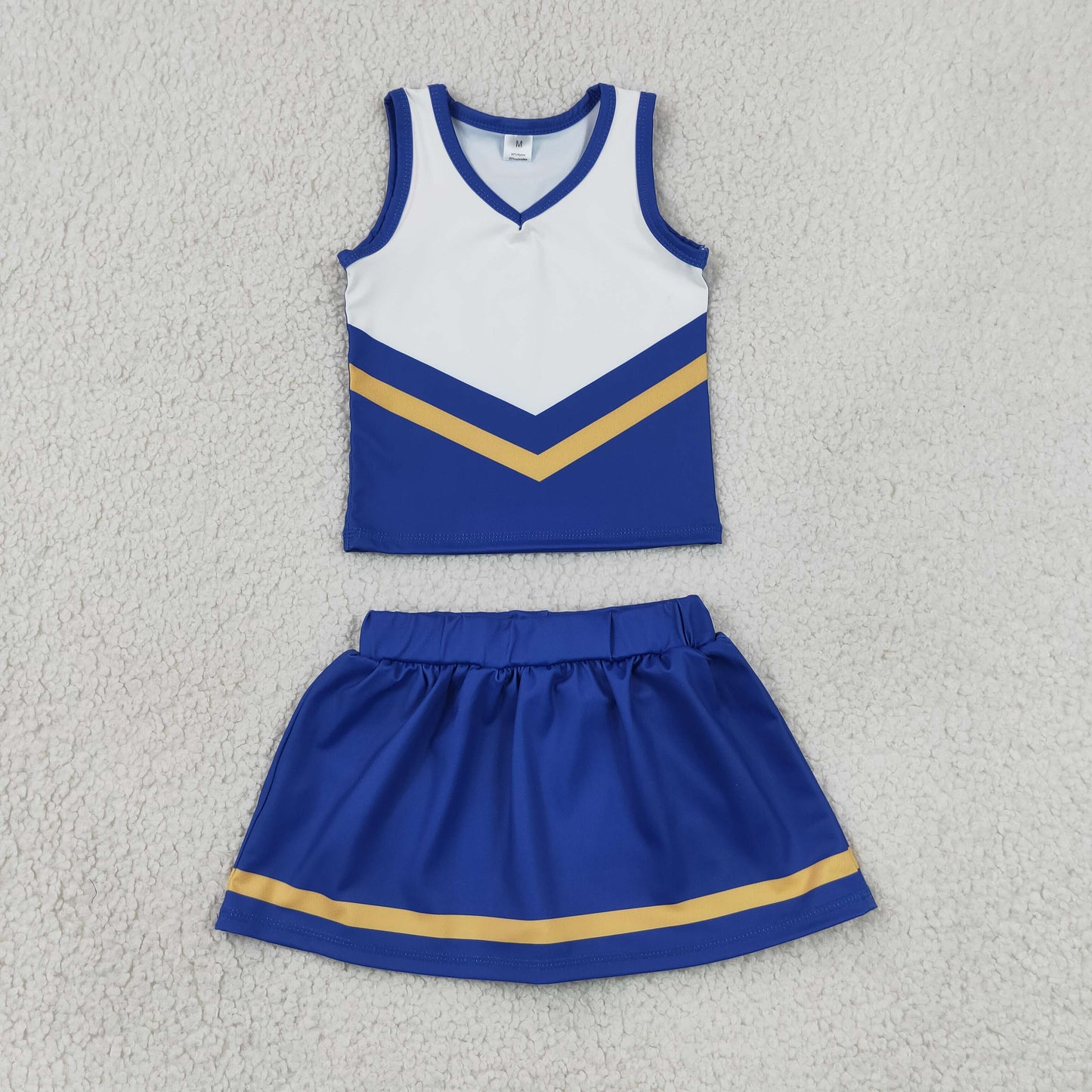 GSD4196 GO TEAM Stripe Blue Yellow White Sleeveless Skirts Yoga Girls Sets 202606 RTS