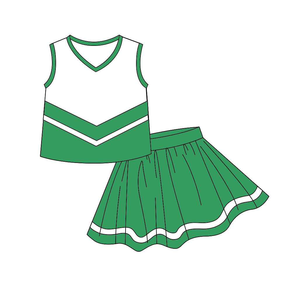 MOQ 5 PCS preorder GSD4197 White Green Stripe Sleeveless Top with Skirts for Girls Yoga Sets 202605