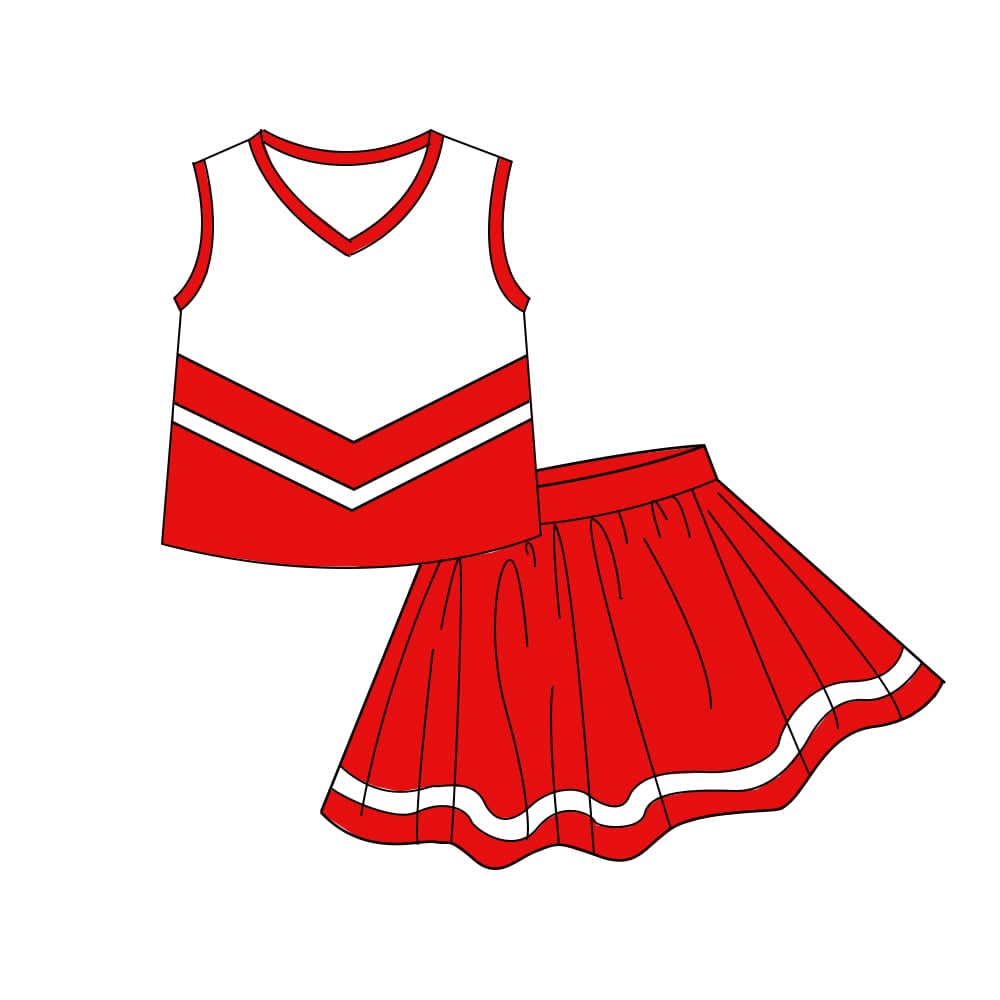 MOQ 5 PCS preorder GSD4198 White Red Stripe Sleeveless Top with Skirts for Girls Yoga Sets 202605