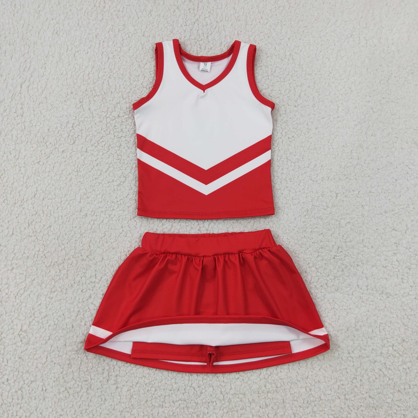 GSD4198 White Red Stripe Sleeveless Top with Skirts for Girls Yoga Sets 202607 RTS