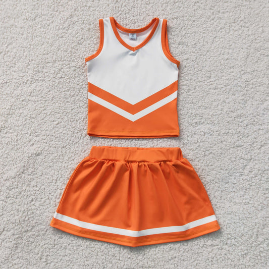 GSD4199 White Orange Stripe Sleeveless Top with Skirts for Girls Yoga Sets 202607 RTS