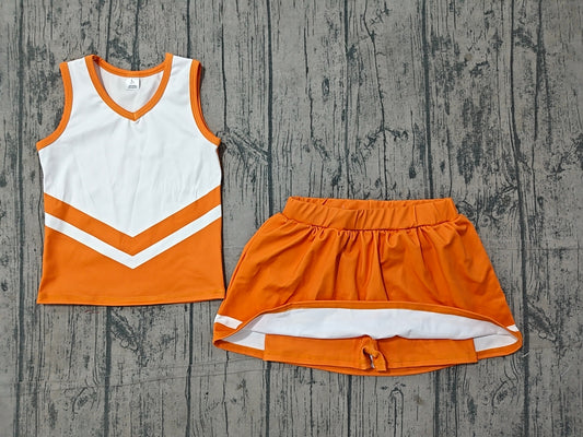 NO MOQ preorder GSD4199 White Orange Stripe Sleeveless Top with Skirts for Girls Yoga Sets 202606