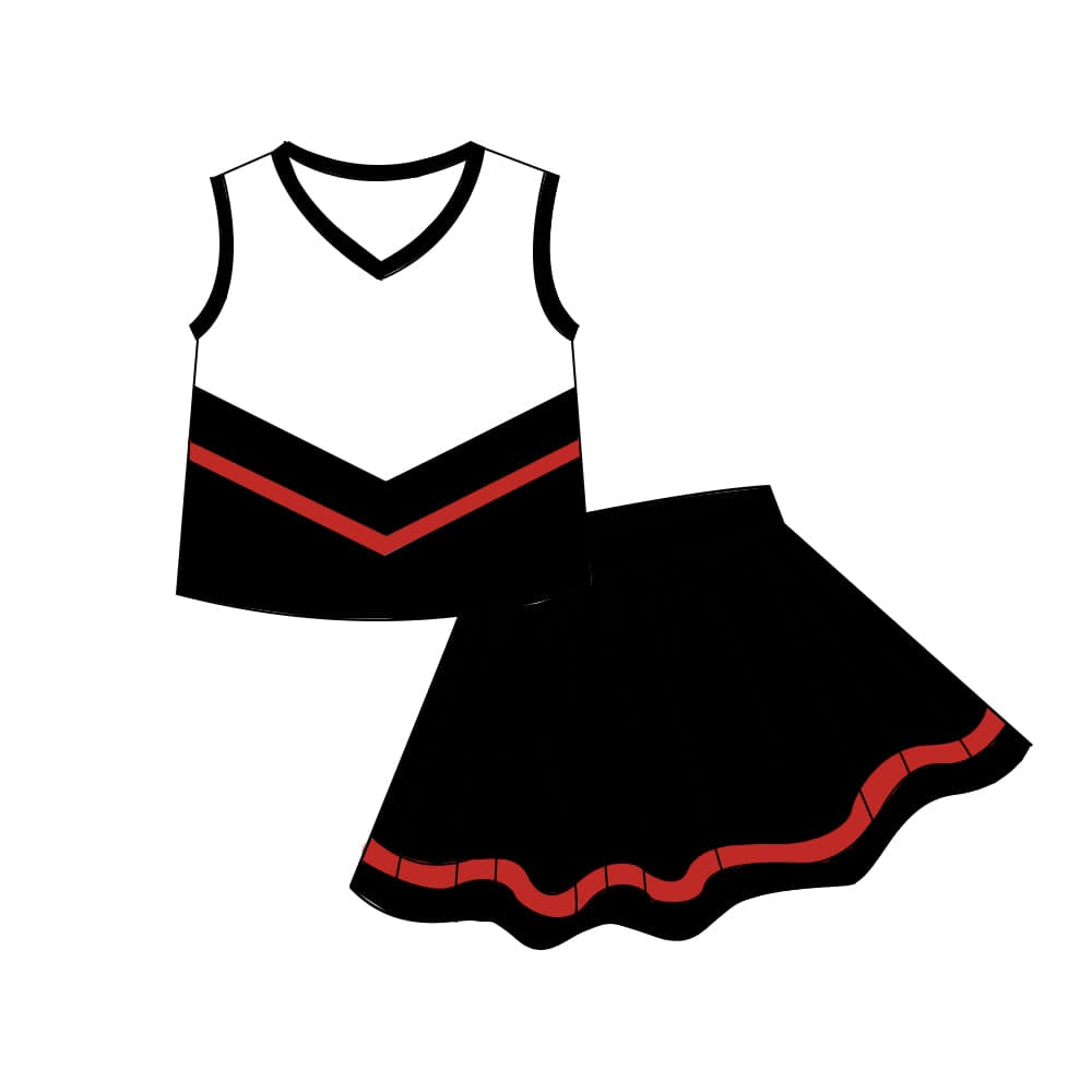 MOQ 5 PCS preorder GSD4200 Red Black Stripe Sleeveless Top with Skirts for Girls Yoga Sets 202605