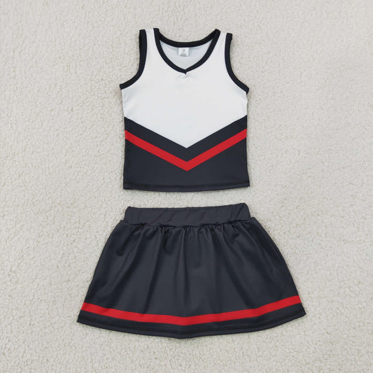 GSD4200 Red Black Stripe Sleeveless Top with Skirts for Girls Yoga Sets 202607 RTS