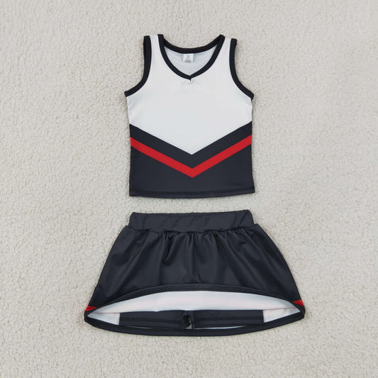 GSD4200 Red Black Stripe Sleeveless Top with Skirts for Girls Yoga Sets 202607 RTS