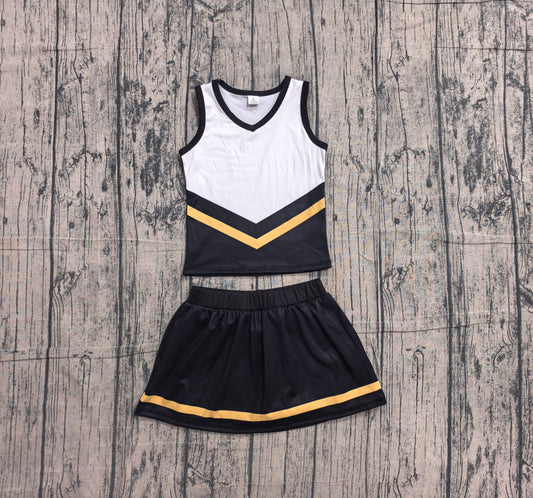 NO MOQ Preorder GSD4201 GO TEAM Stripe Black Yellow White Sleeveless Skirts Yoga Girls Sets 202605