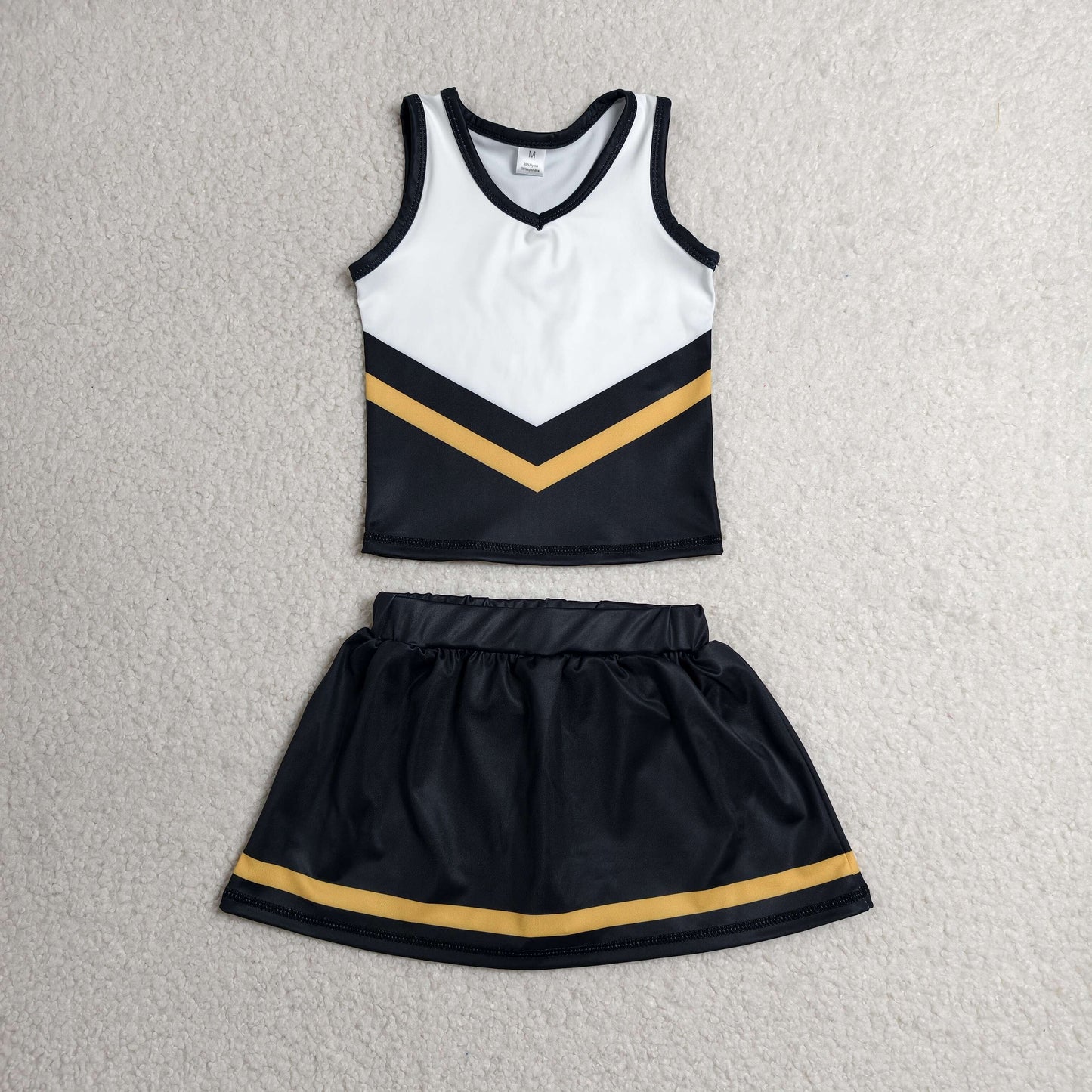 GSD4201 GO TEAM Stripe Black Yellow White Sleeveless Skirts Yoga Girls Sets 202606 RTS