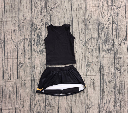 NO MOQ Preorder GSD4201 GO TEAM Stripe Black Yellow White Sleeveless Skirts Yoga Girls Sets 202605
