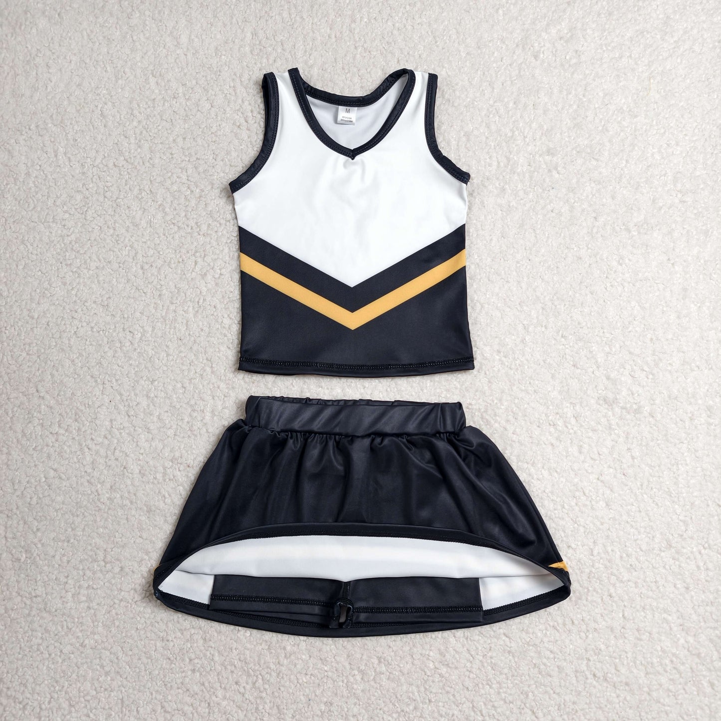 GSD4201 GO TEAM Stripe Black Yellow White Sleeveless Skirts Yoga Girls Sets 202606 RTS