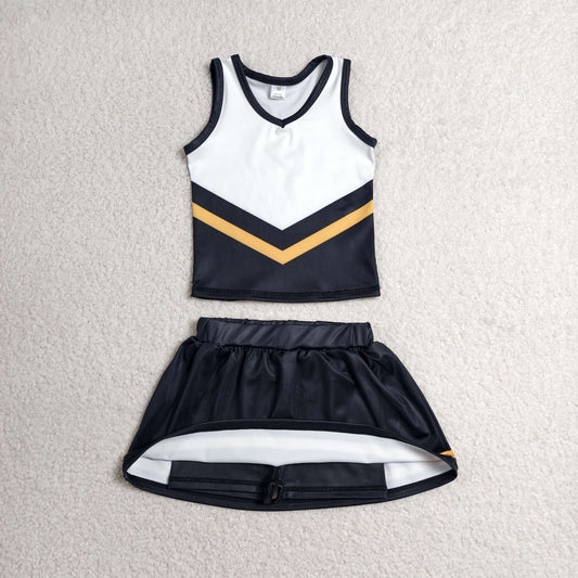 GSD4201 GO TEAM Stripe Black Yellow White Sleeveless Skirts Yoga Girls Sets 202606 RTS