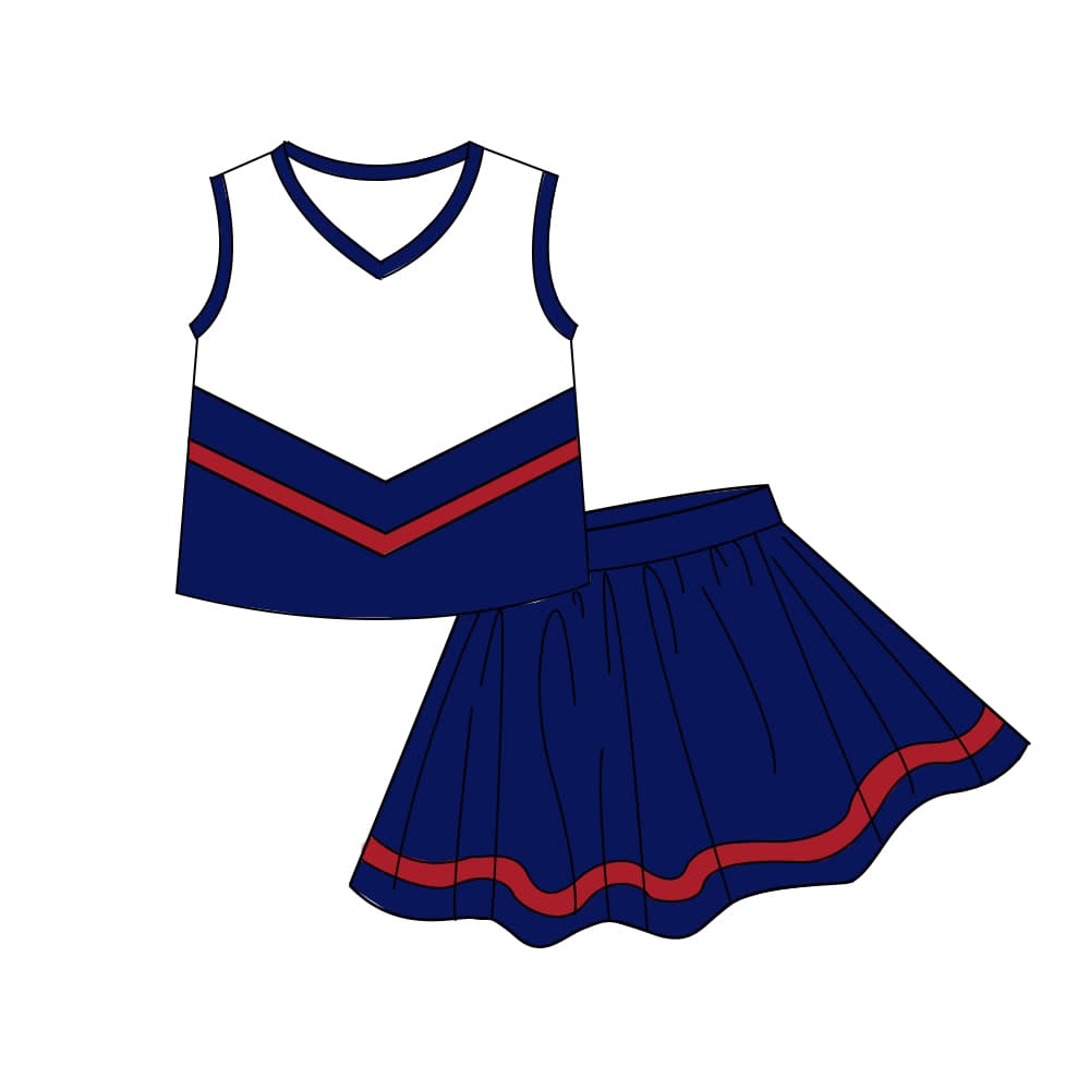 MOQ 5 PCS preorder GSD4202 Red Blue Stripe Sleeveless Top with Skirts for Girls Yoga Sets 202605