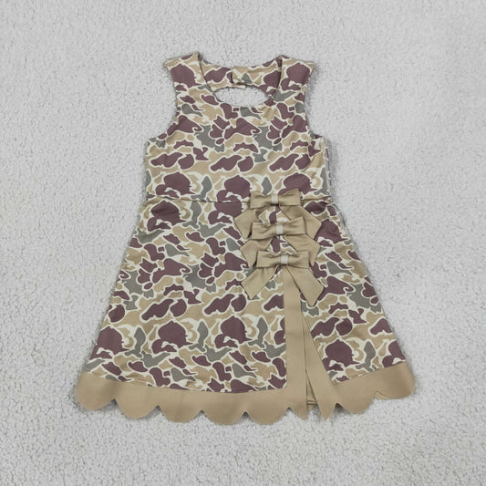 GSD4228 Hunting Camo Bows Scallop Edge Yoga Girl's Dress Onesie