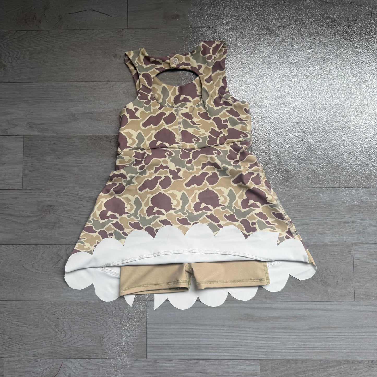 NO MOQ Preorder GSD4228 Khaki Bows Scalloped Camouflage Sleeveless Yoga Dresses for Girls 202607